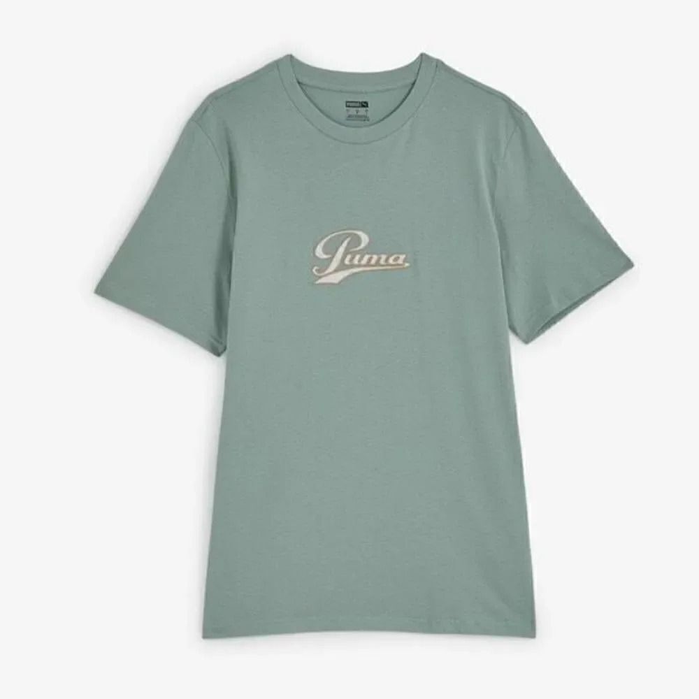 Puma Green and Beige Logo Tee Size Small